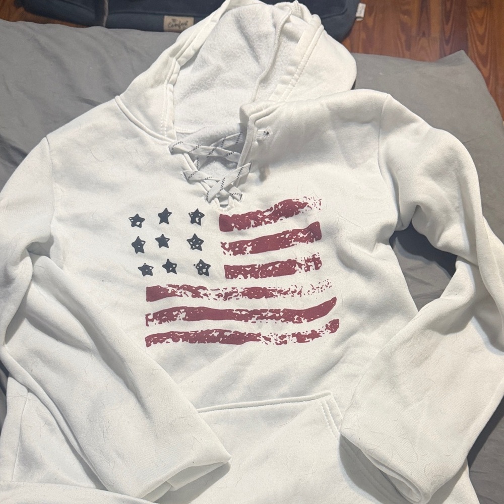 White Hoodie with American Flag Design